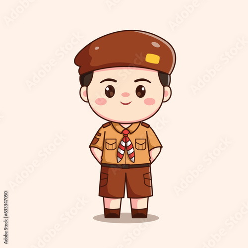 indonesian scout boy cute kawaii chibi character illustration