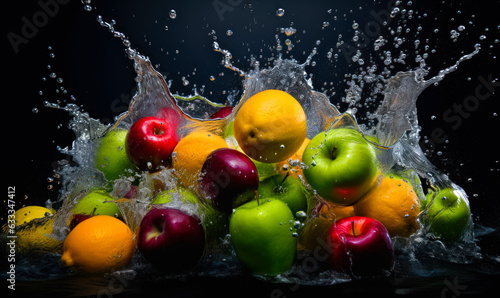 Photo of a colorful fruit splash in water