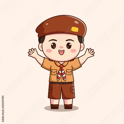 indonesian scout boy hands up cute kawaii chibi character illustration