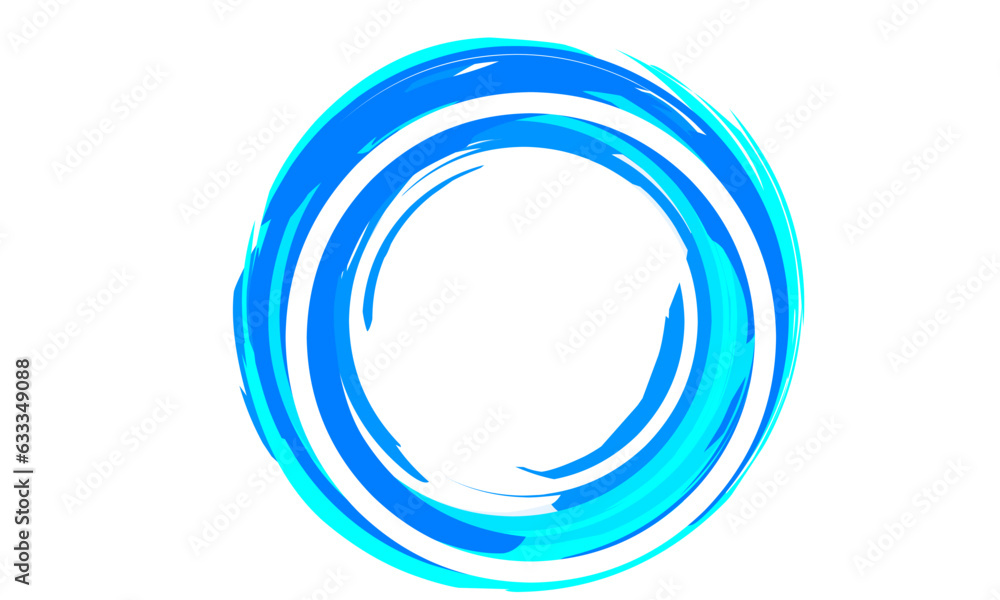 Hand drawn blue circle paint brush stroke isolated on white background ...