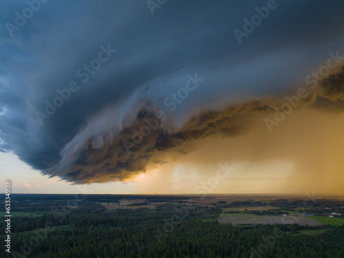 Giant thunderstorm clouds with supercell wall cloud, summer, Lithuania © Janis