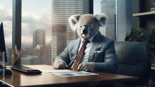 Koala businessman in his office. Generative AI