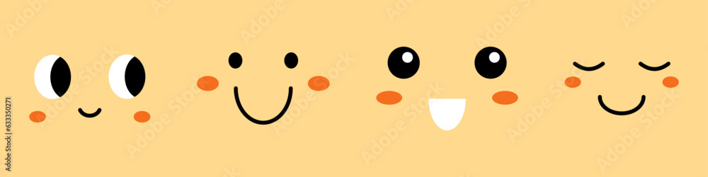 Vector set of cute smiling faces. Kawaii face collection. Cute emoticons in flat design. Cute happy kawaii faces with blush. Vector set of cute smiling faces. Kawaii face collection. Cute emoticons in flat design. Cute happy kawaii faces with blush.