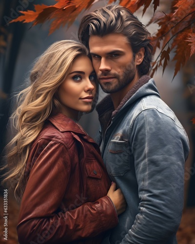 portrait of beautiful couple in autumn