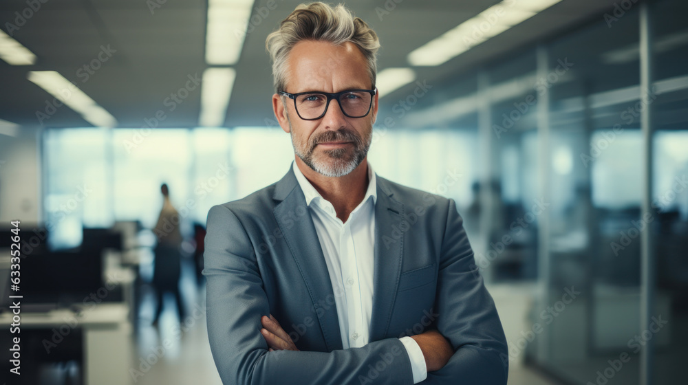 Confident handsome businessman in suit, boss. Generative AI Confident handsome businessman in suit, boss. Generative AI