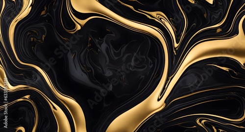 Black Marble Background with Gold Viens. Fluid Black Golden Marbled Backdrop....
