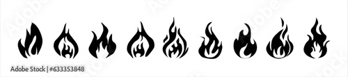Fire flames collection. Fire vector icons, isolated. Symbols Fire flames in flat design. Flames icons. Vector illustration