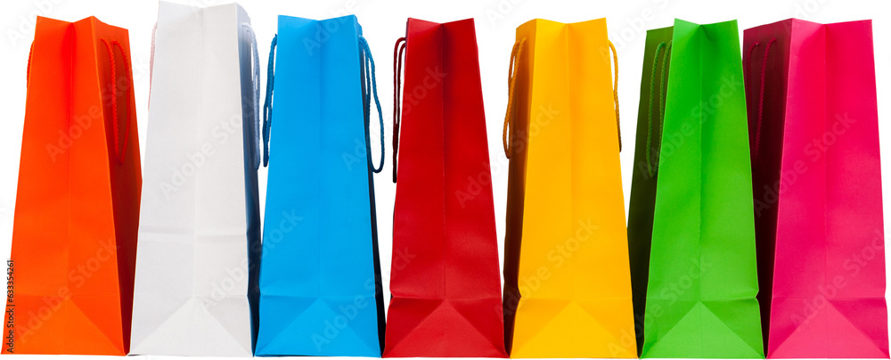 Digital png illustration of colourful bags on transparent background