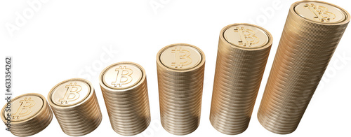 Digital png illustration of bitcoins in towers on transparent background
