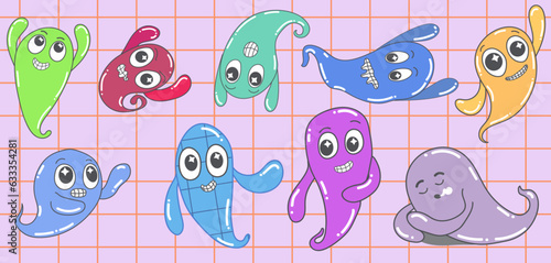 cute pop color ghost design for prints and card design,editable isolated vector design 