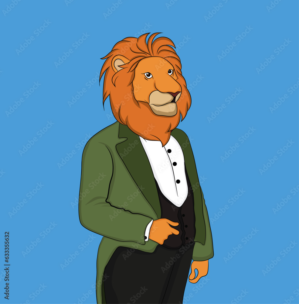 Vector illustration of Lion in business suit on blue background, NFT artwork character. Vector illustration of Lion in business suit on blue background, NFT artwork character.