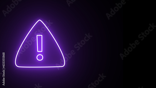 neon warning sign on black background. Warning icon. Danger warning attention sign with exclamation mark. Warning and exclamation marks. Triangle with exclamation mark.