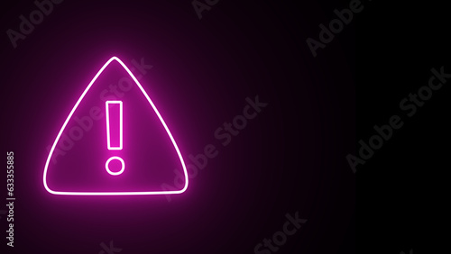 neon warning sign on black background. Warning icon. Danger warning attention sign with exclamation mark. Warning and exclamation marks. Triangle with exclamation mark.