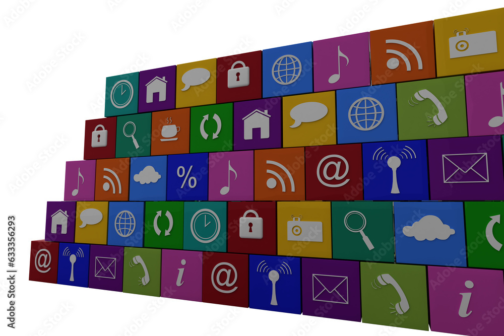 Digital png illustration of cubes with network symbols on transparent background Digital png illustration of cubes with network symbols on transparent background