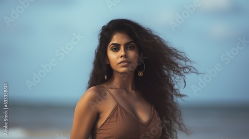 Attractive Indian Woman In An Orange Top At The Beach 