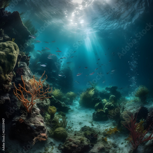 Underwater photography marine life colors textures dynami generative AI