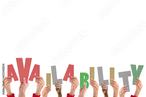Digital png photo of hands holding availability text with copy space on transparent background