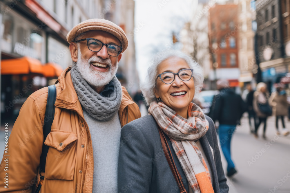Portrait of elderly couple in the street.