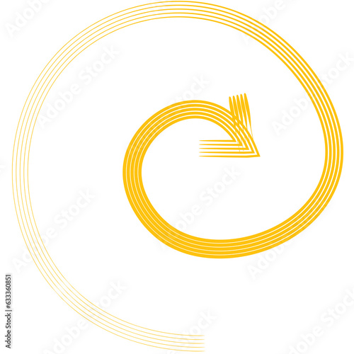 Digital png illustration of spiral yellow arrow on transparent background