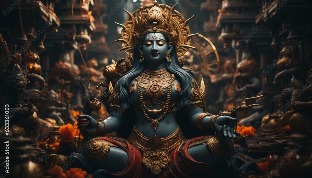 Divine statue of a female god in Asia, India. Made in AI