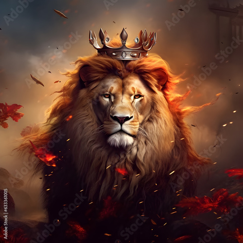 Fototapeta Lion of Judah, king lion, exuding strength and power, Ai Generation