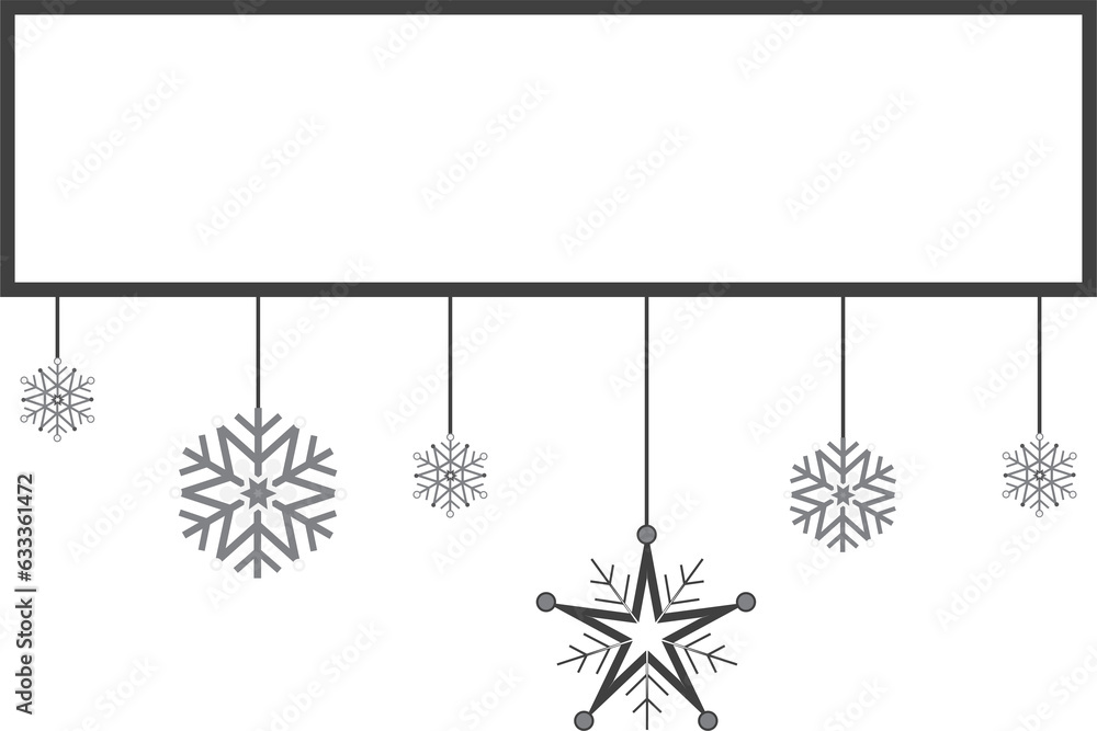 Digital png illustration of snowflakes hanging on strings on transparent background