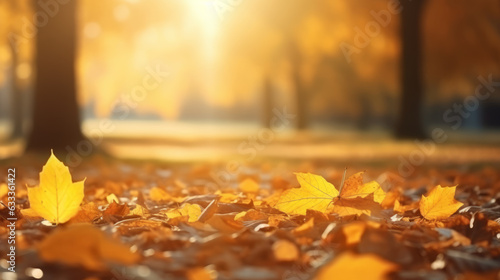 Autumn basic background. Golden leaves on the ground.