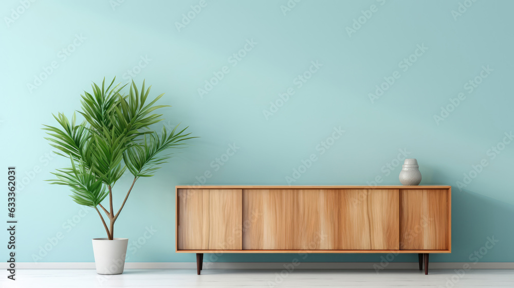 a wooden sideboard in a peaceful living room interior decor ai generated a wooden sideboard in a peaceful living room interior decor ai generated