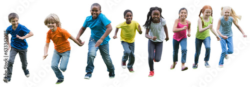 Digital png photo of diverse children running on transparent background