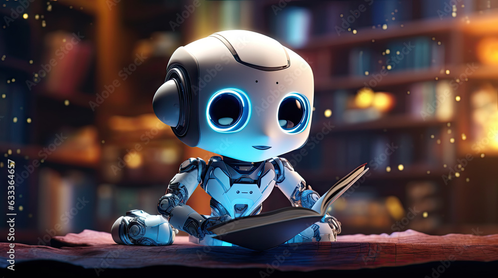 Futuristic robot reading a book created with AI Futuristic robot reading a book created with AI
