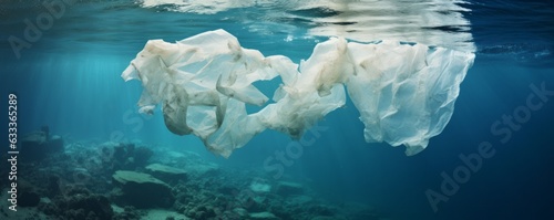 Plastic bags under the sea. AI generative.