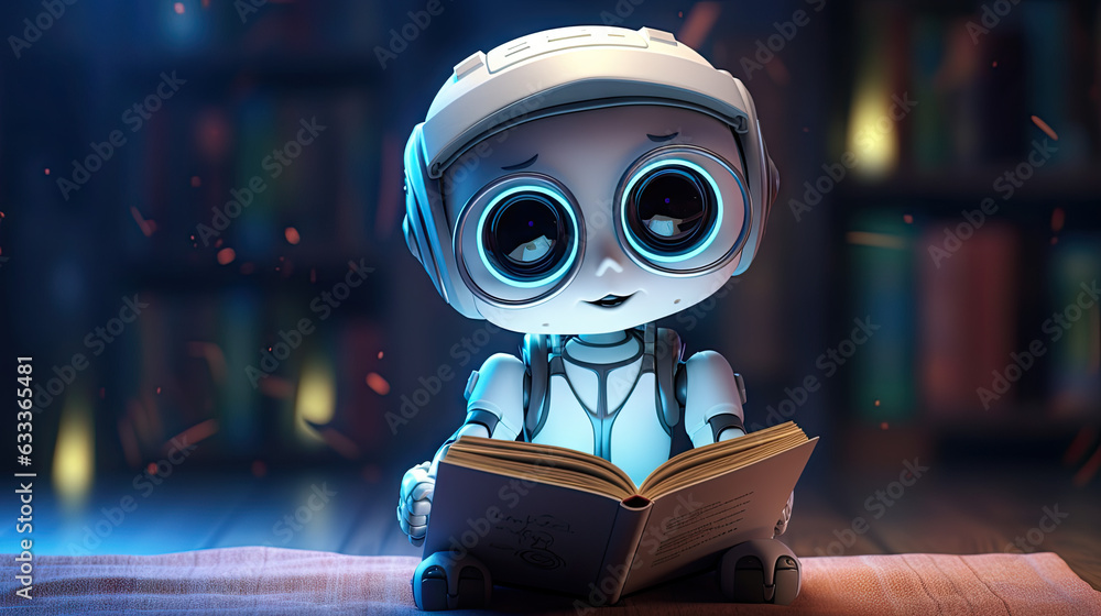 Futuristic robot reading a book created with AI Futuristic robot reading a book created with AI
