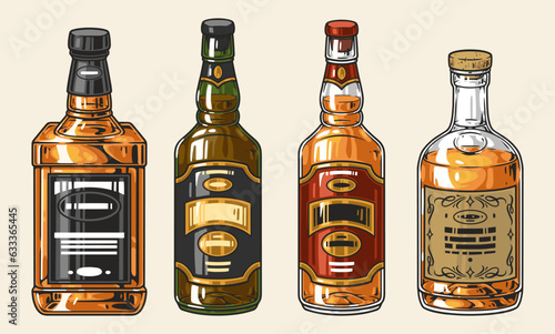 Alcohol bottles set logo colorful