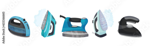 Clothes Iron as Home Appliance for Removing Creases on Clothing Vector Set