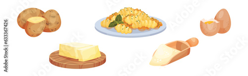 Potato, Butter, Flour Scoop and Egg as Pasta Ingredients Vector Set
