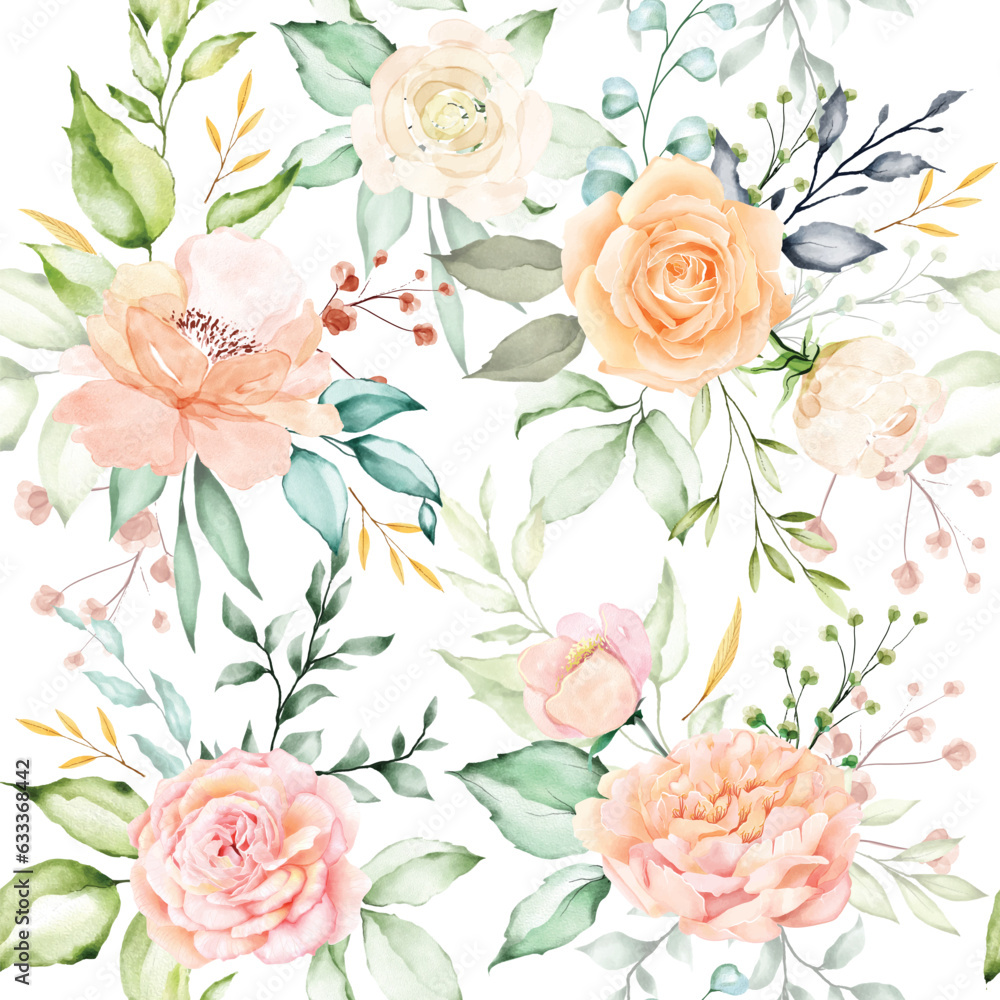 Watercolor Floral Leaves Seamless Pattern