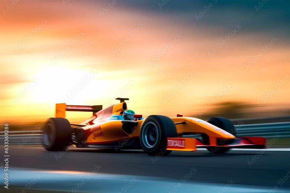 Formula 1 racing in high speed with motion blur