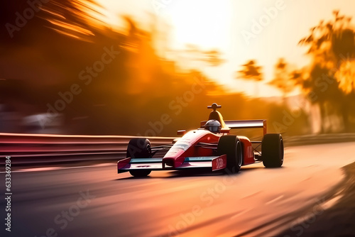 Formula 1 racing in high speed with motion blur