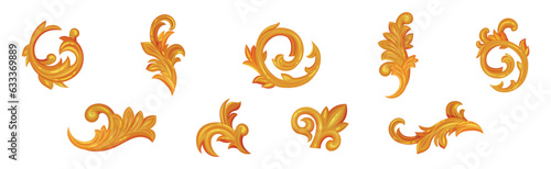 Decorative Gold Monogram and Swirls with Floral Element Vector Set