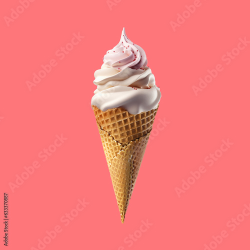 ice cream soft serve, frozen dessert in waffle cone on colorful background , collection of delicious food and dessert theme