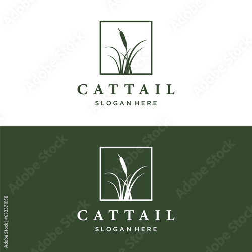 Cattails or reed river grass plant logo template design premium quality.