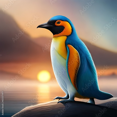 penguin on sunset background