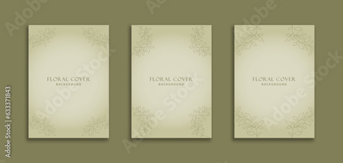 Set of 3 Aesthetic Cover Background with Frame Botany Object. Minimalist style for banner, pamphlet, poster, frame, border, presentations, flyers, invitation, wedding, rsvp, advertising