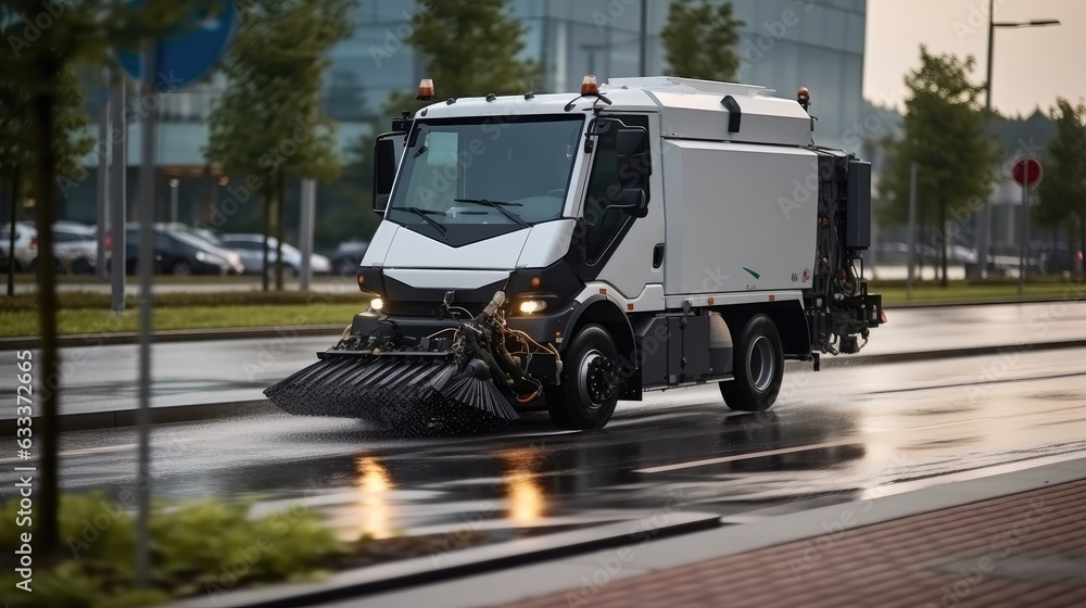 A street sweeper car machine cleaning the streets.