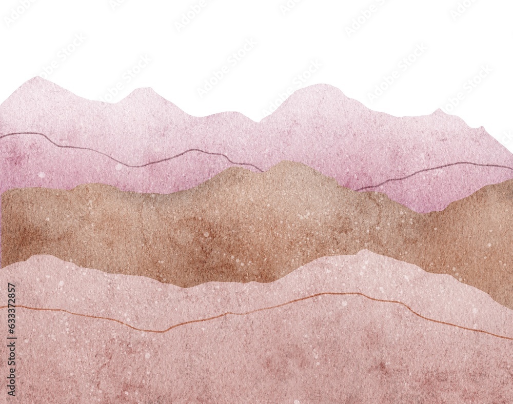 Fototapeta premium Landscape with mountains abstract background with modern gradient color, watercolor illustration