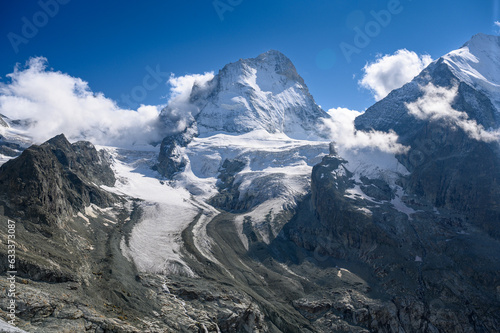 view of Dent Blance, Grand Cornier, Glacier Durand and Glacier und Grand Cornier in summer 2023