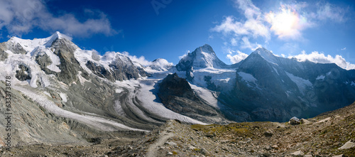 alpine panorama from Cabane du Mountet with Dent Blanche, Grand Cornier, Glacier du l'Obergabelhorn, Glacier Durand and Glacier du Grand Cornier, Valais photo