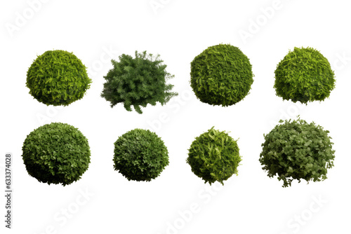 Set of bushes shrub isolated png on a transparent background perfectly cutout , nature designs without background