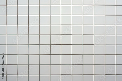 Checkerboard design of white tiled walls and flooring in a bathroom. Ceramic mosaic surface for architectural detailing photo