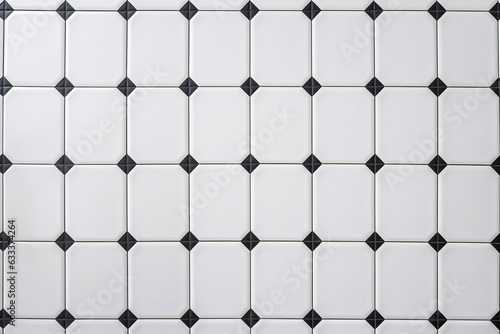 White tile wall chequered background bathroom floor texture. Ceramic wall and floor tiles mosaic background in bathroom photo